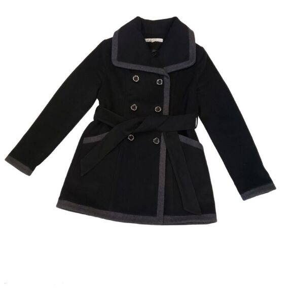 Kenneth Cole Belted Coat Blk/Gry - Picture 1 of 10